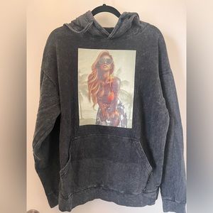 Pullover sweatshirt acid wash with tattoo girl print